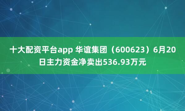 十大配资平台app 华谊集团（600623）6月20日主力资金净卖出536.93万元