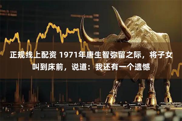 正规线上配资 1971年唐生智弥留之际，将子女叫到床前，说道：我还有一个遗憾